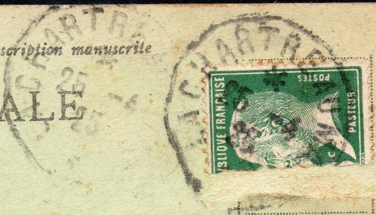 Courrier-Convoyeur-Ligne du Tramway La Chartre au Mans 1925 on a postcard of Villaines-sous-Lucey, Sarthe